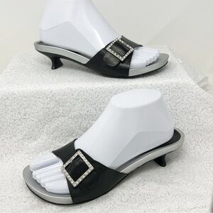 Gianni Bini Dazzle silver and black slide on kitten heels